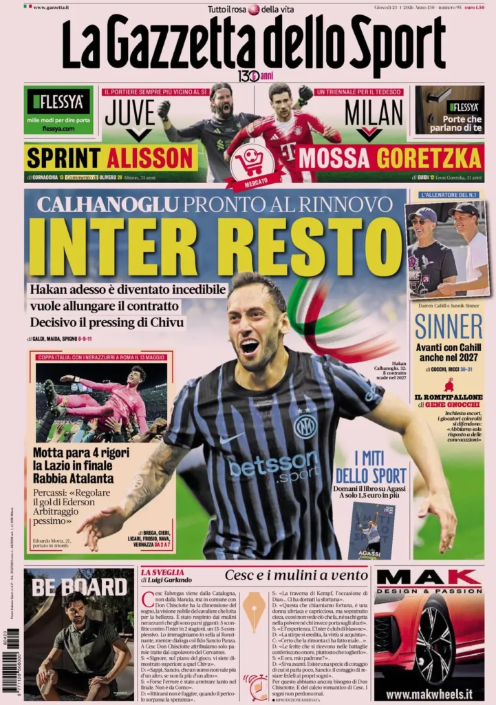 Rassegna stampa Lazio: prime pagine quotidiani sportivi - 23 aprile 2026 24 la gazzetta dello sport 041802zli3dot