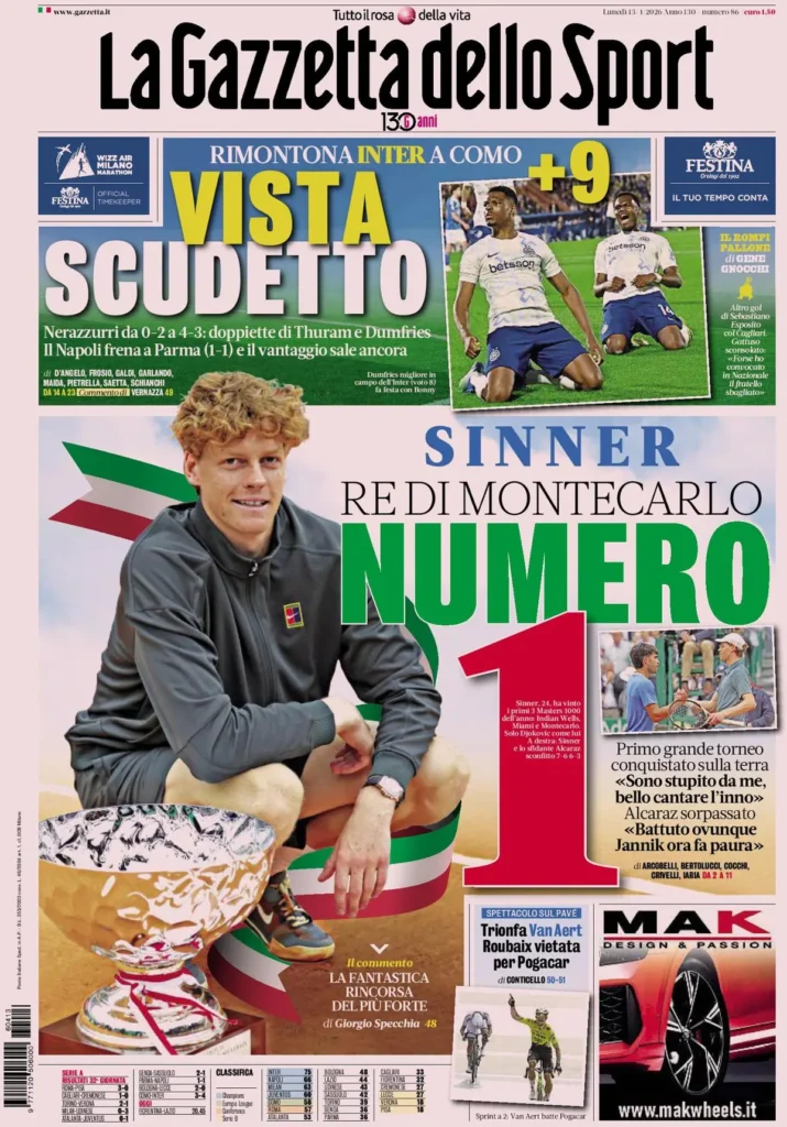 Le prime pagine dei principali quotidiani sportivi – 13 aprile 2026 24 la gazzetta dello sport 05375143bb5gg