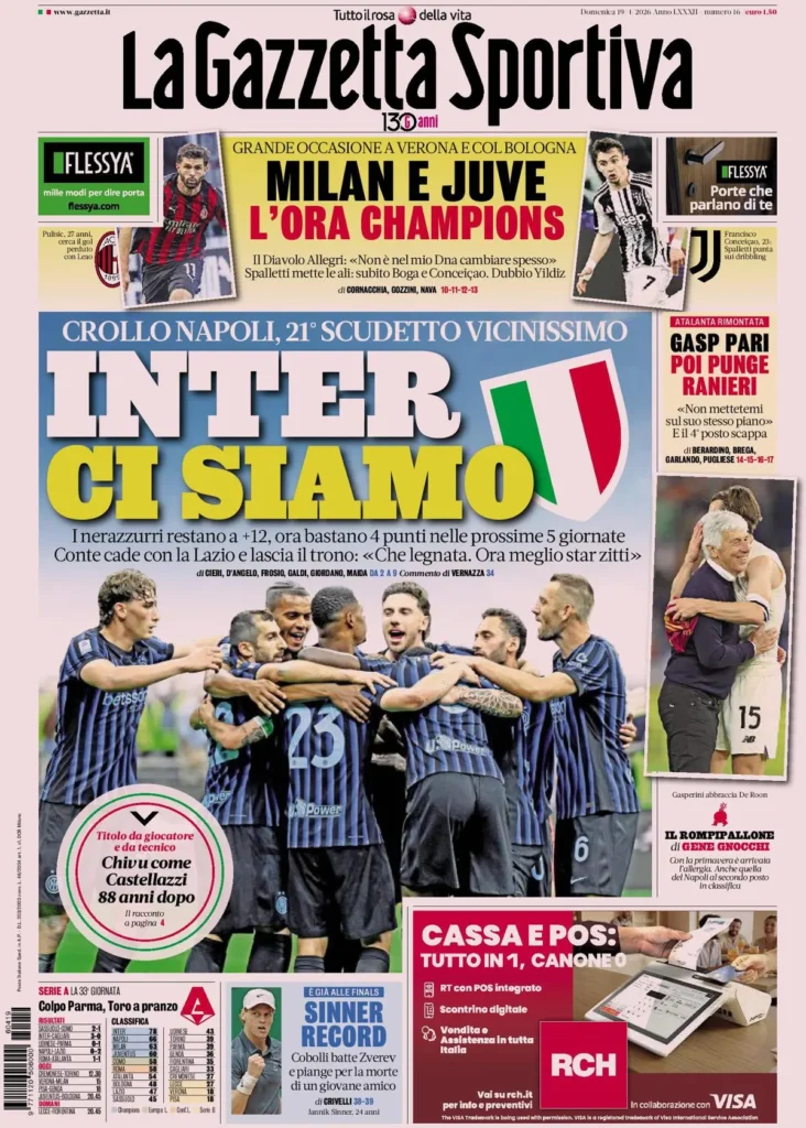 Rassegna stampa Lazio: prime pagine quotidiani sportivi - 19 aprile 2026 24 la gazzetta dello sport 063157etfefm7
