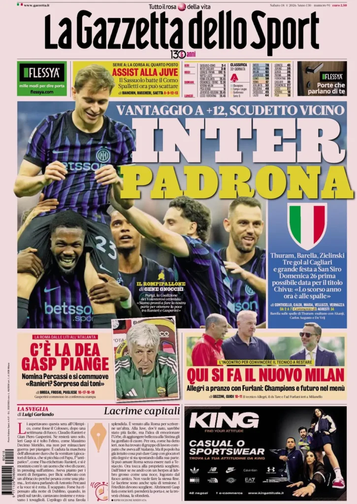 Le prime pagine dei principali quotidiani sportivi – 18 aprile 22 la gazzetta dello sport 0633415dudkpv