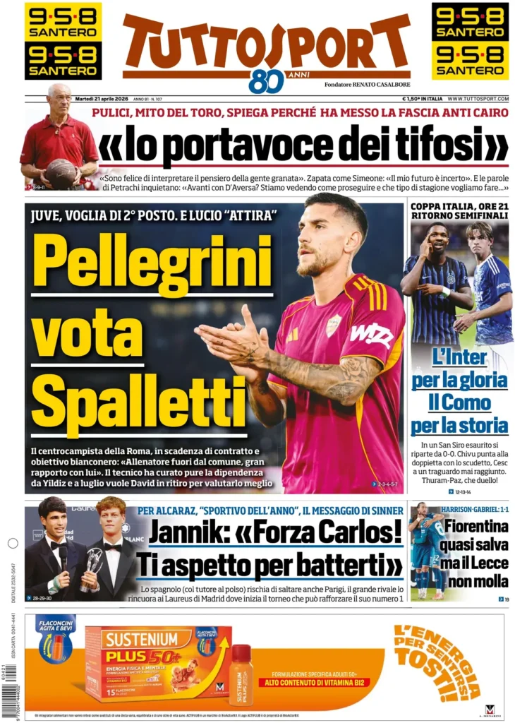 Le prime pagine dei principali quotidiani sportivi – 21 aprile 2026 22 tuttosport 020301v8wax4b