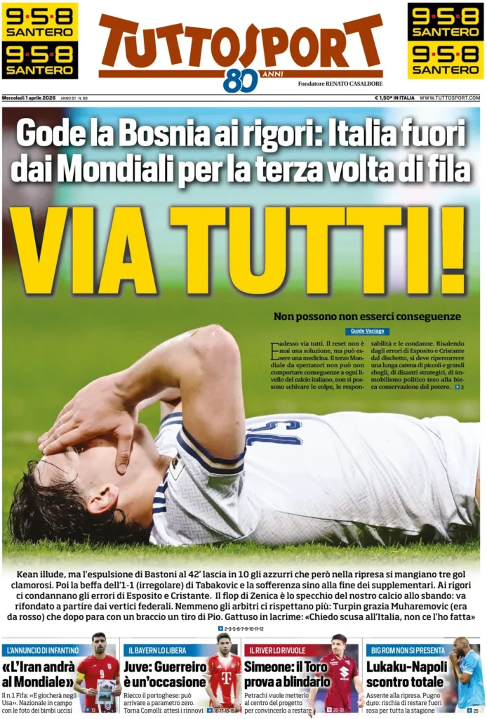 Le prime pagine dei principali quotidiani sportivi – 1 aprile 2026 22 tuttosport 020302yyf570w