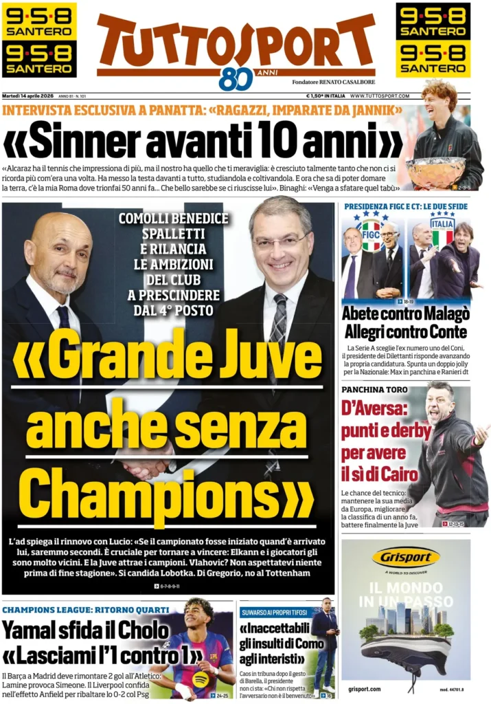 Rassegna stampa Lazio: prime pagine quotidiani sportivi - 14 aprile 2026 22 tuttosport 02030379ev5ey