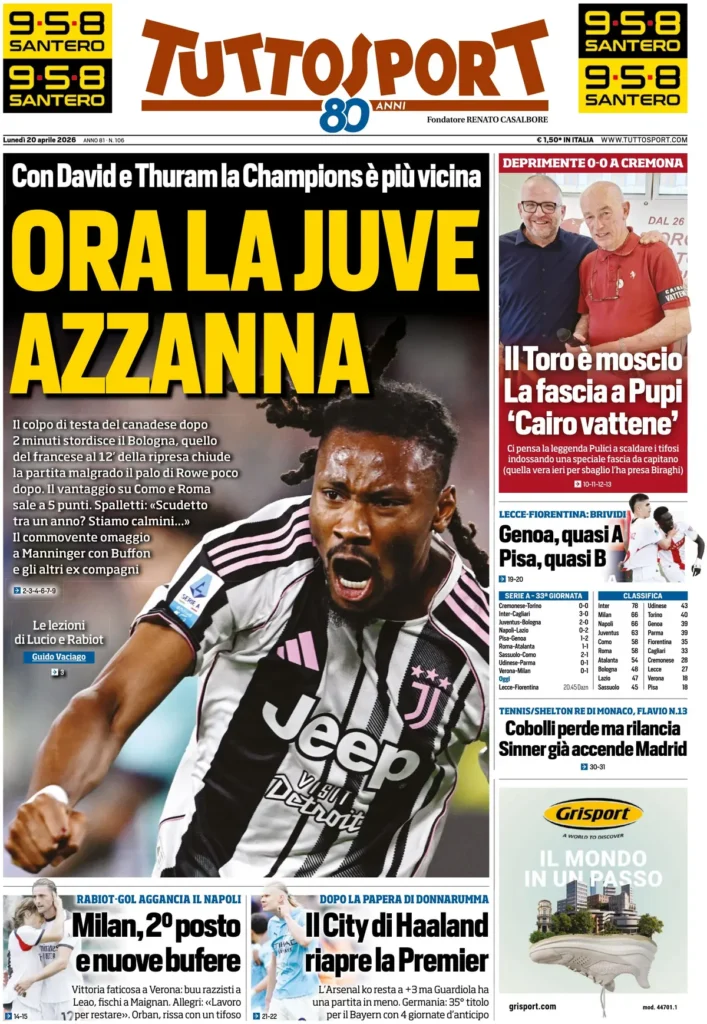 Rassegna stampa Lazio: prime pagine quotidiani sportivi - 20 aprile 2026 22 tuttosport 0203107wi6mff