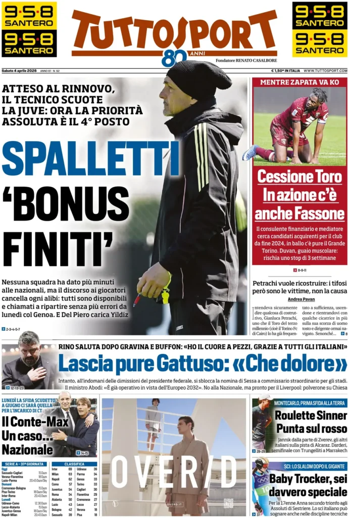 Rassegna stampa Lazio: prime pagine quotidiani sportivi - 4 aprile 2026 22 tuttosport 020802gxyejxf