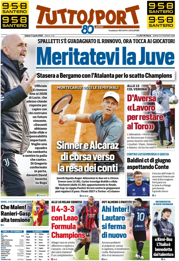 Le prime pagine dei principali quotidiani sportivi – 11 aprile 2026 22 tuttosport 021218oo68fly