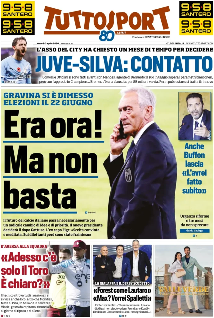 Rassegna stampa Lazio: prime pagine quotidiani sportivi - 3 aprile 2026 22 tuttosport 0217476pu9ffu