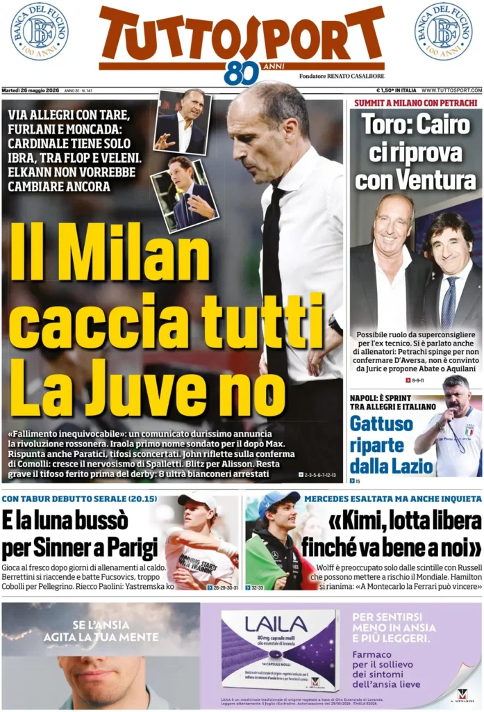 Le prime pagine dei principali quotidiani sportivi – 26 maggio 24 150809