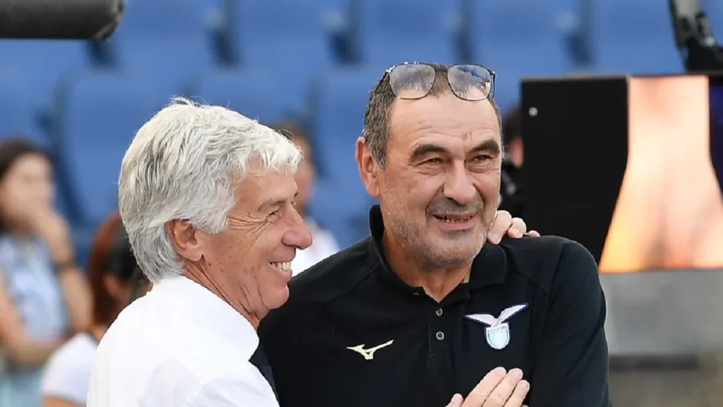 Conferenza stampa Gasperini: «Mi sono dato tre anni di tempo per vincere qualcosa. Siamo felici per il derby vinto» 1 Gasperini e Sarri