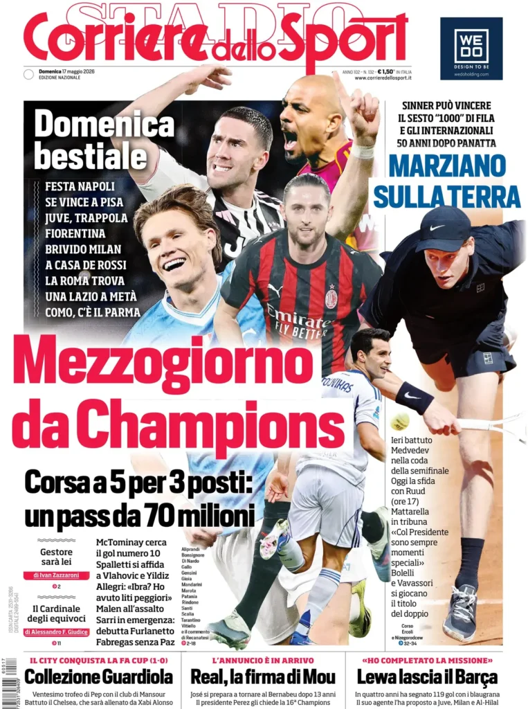 Rassegna stampa Lazio: prime pagine quotidiani sportivi - 17 maggio 2026 23 corriere dello sport 0203070znc3tu