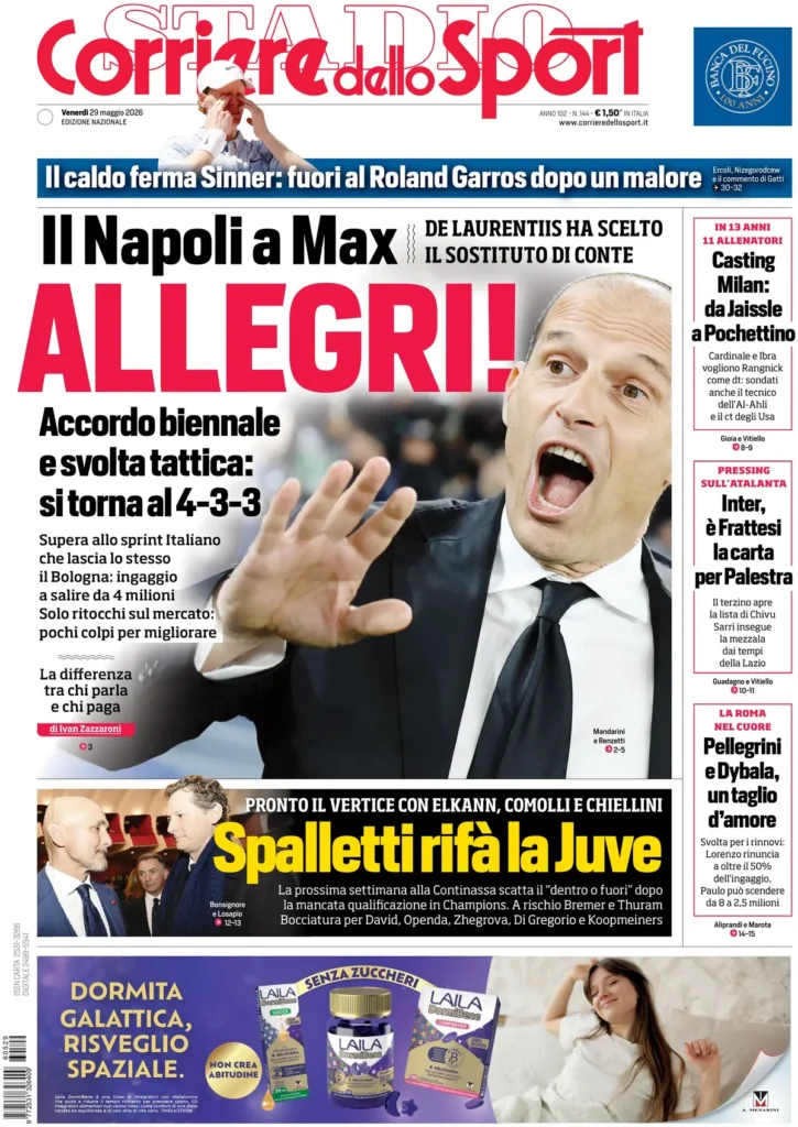 Le prime pagine dei principali quotidiani sportivi – 29 maggio 23 corriere dello sport 020307jmz8zbc