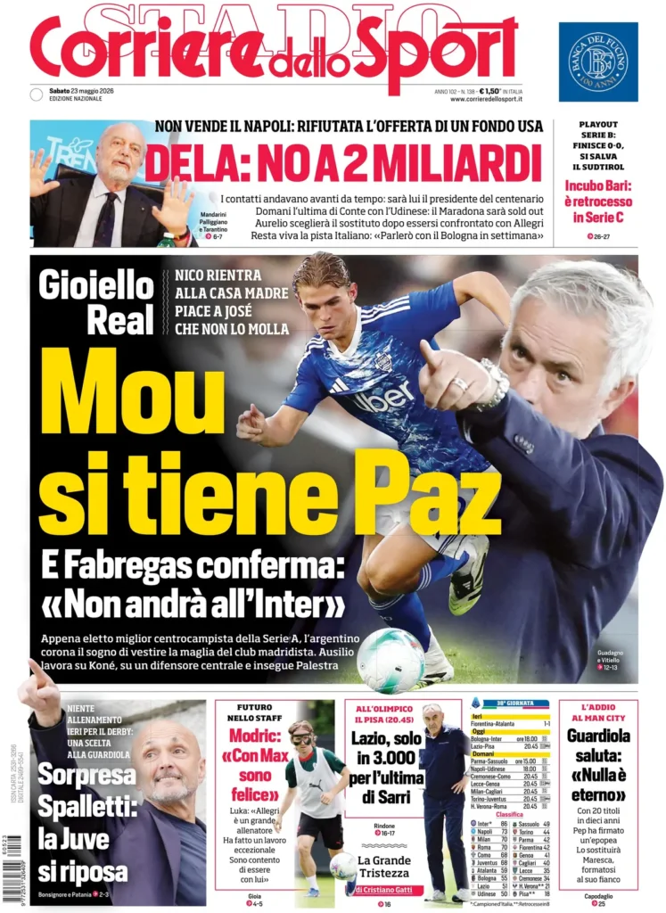 Rassegna stampa Lazio: prime pagine quotidiani sportivi - 23 maggio 2026 23 corriere dello sport 020307nw38rh4