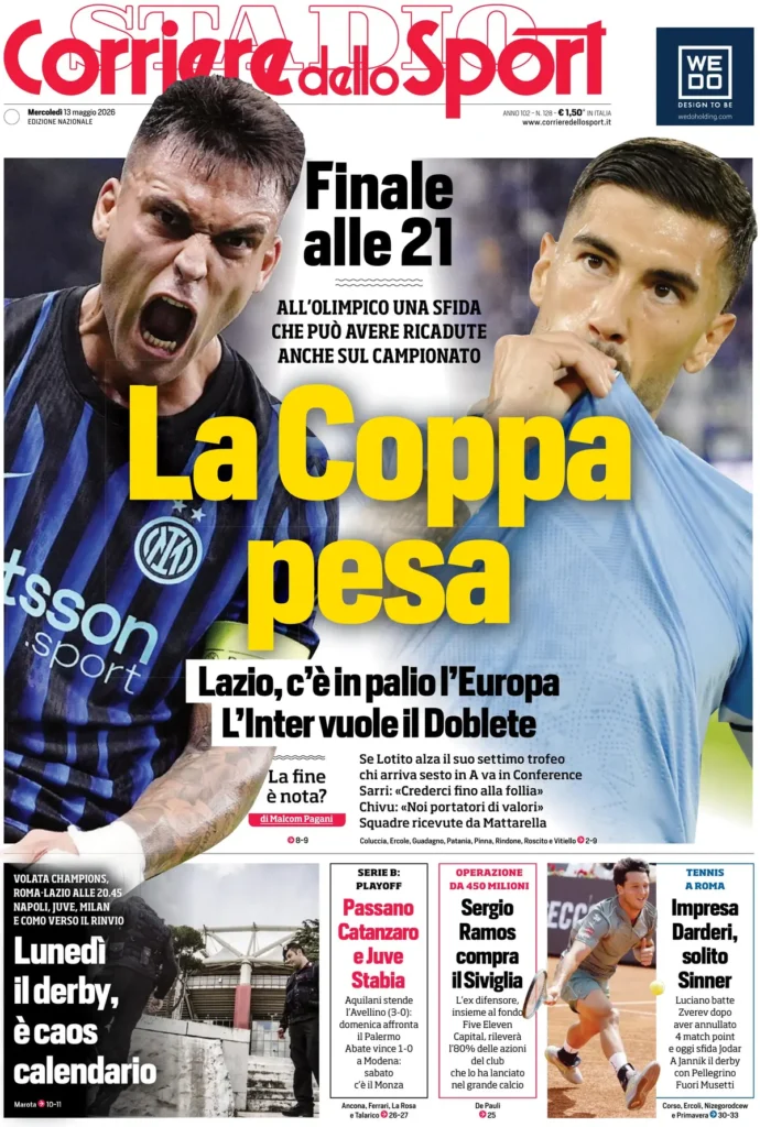 Rassegna stampa Lazio: prime pagine quotidiani sportivi - 13 maggio 2026 23 corriere dello sport 020309kdo85pu