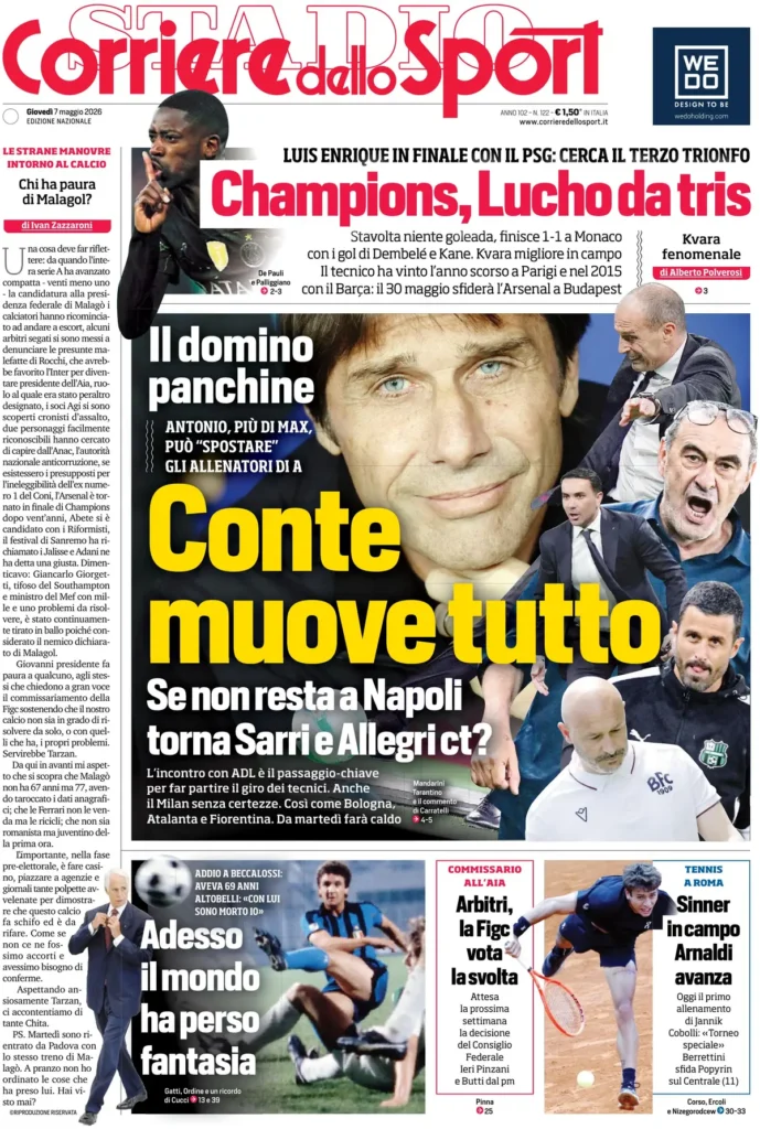 Le prime pagine dei principali quotidiani sportivi – 7 maggio 22 corriere dello sport 020321n4vdpss