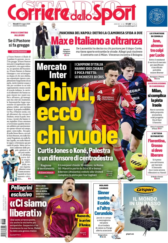 Le prime pagine dei principali quotidiani sportivi – 28 maggio 23 corriere dello sport 020443kkk36ta