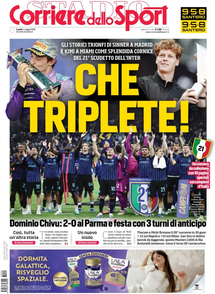 Le prime pagine dei principali quotidiani sportivi – 4 maggio 23 corriere dello sport 020806yeoe89j