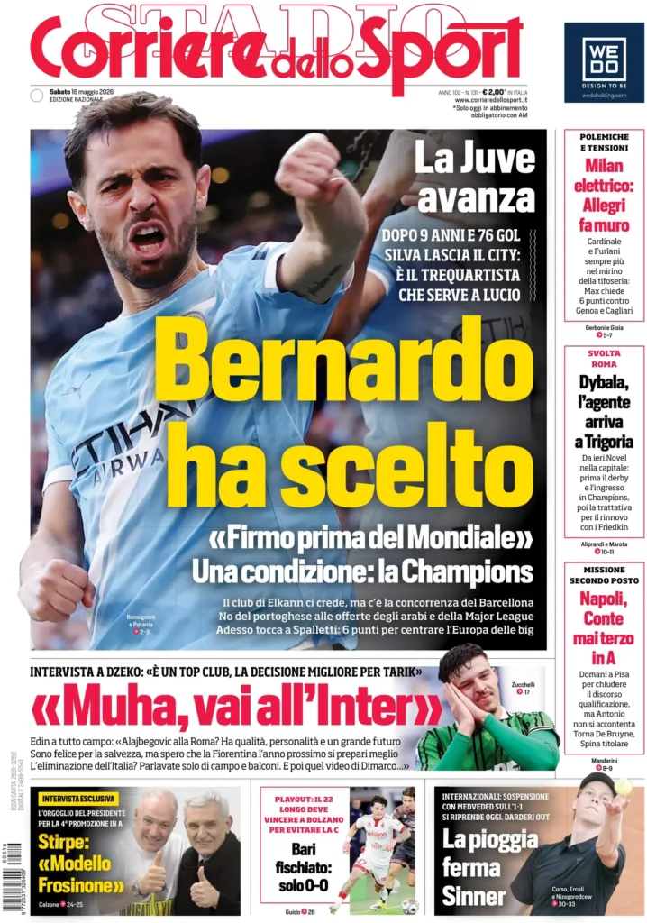 Le prime pagine dei principali quotidiani sportivi – 16 maggio 23 corriere dello sport 020822yojb5wc