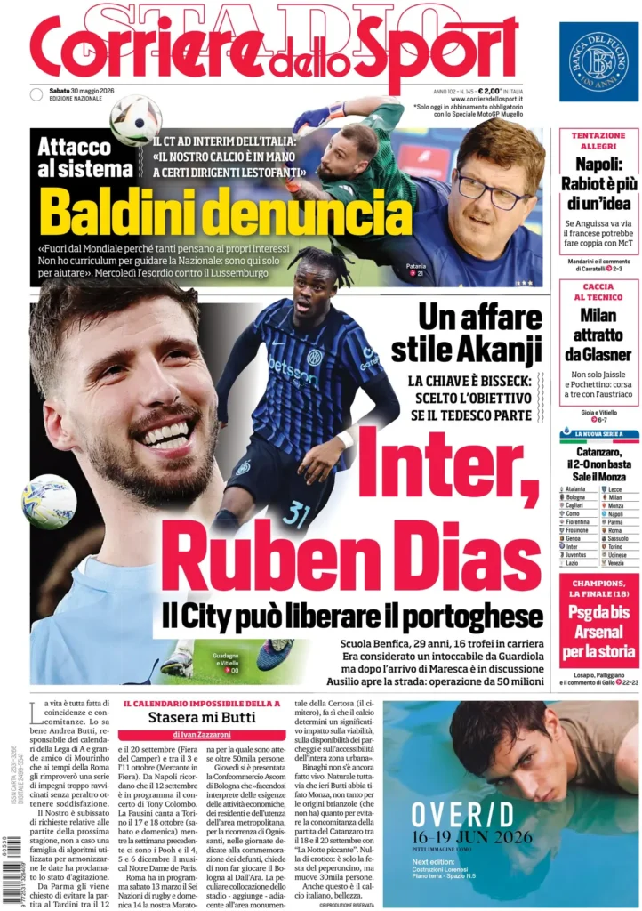 Le prime pagine dei principali quotidiani sportivi – 30 maggio 23 corriere dello sport 021049flobq85