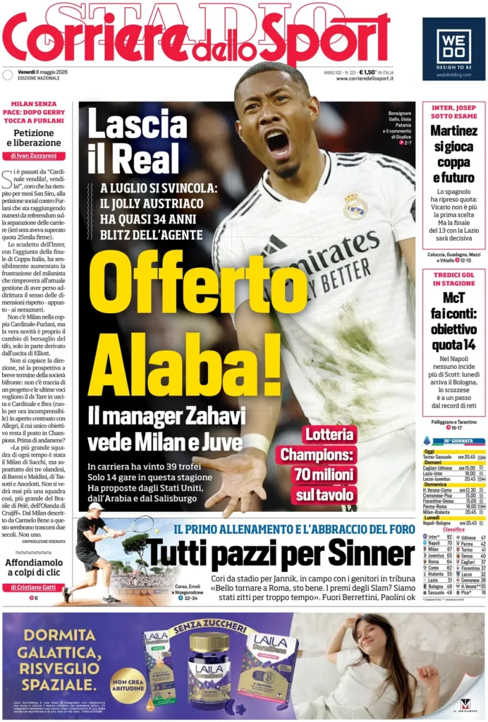 Rassegna stampa Lazio: prime pagine quotidiani sportivi - 8 maggio 2026 23 corriere dello sport 0211401iicol4
