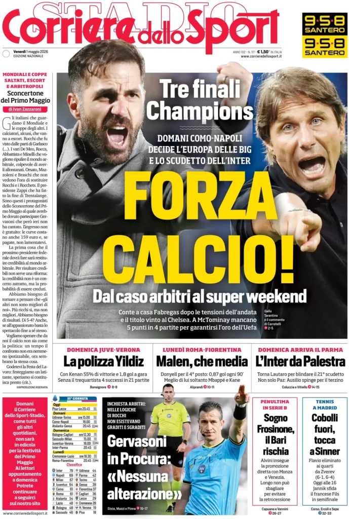 Le prime pagine dei principali quotidiani sportivi – 1 maggio 2026 23 corriere dello sport 021153xqd1om9
