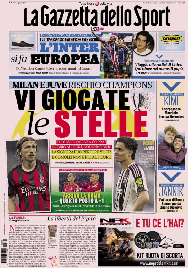Le prime pagine dei principali quotidiani sportivi – 5 maggio 22 image