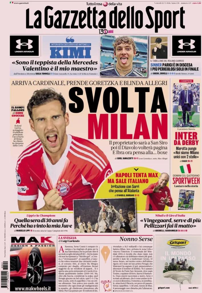 Rassegna stampa Lazio: prime pagine quotidiani sportivi - 22 maggio 2026 24 la gazzetta dello sport 032117osd8g96