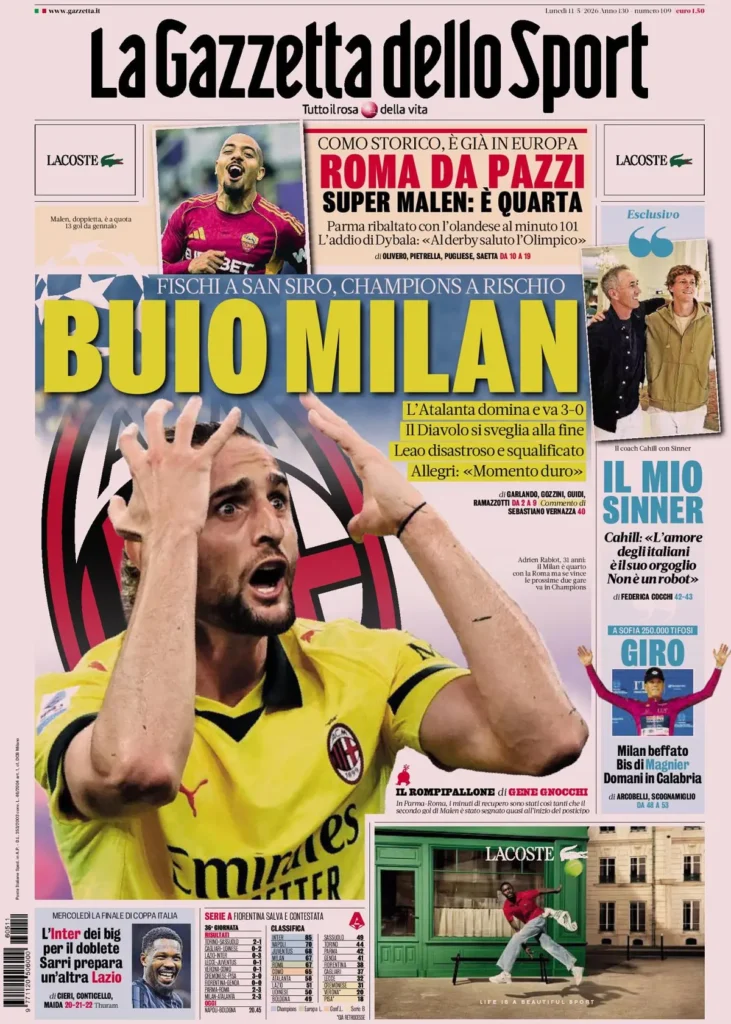 Le prime pagine dei principali quotidiani sportivi – 11 maggio 24 la gazzetta dello sport 032243mr1dnda