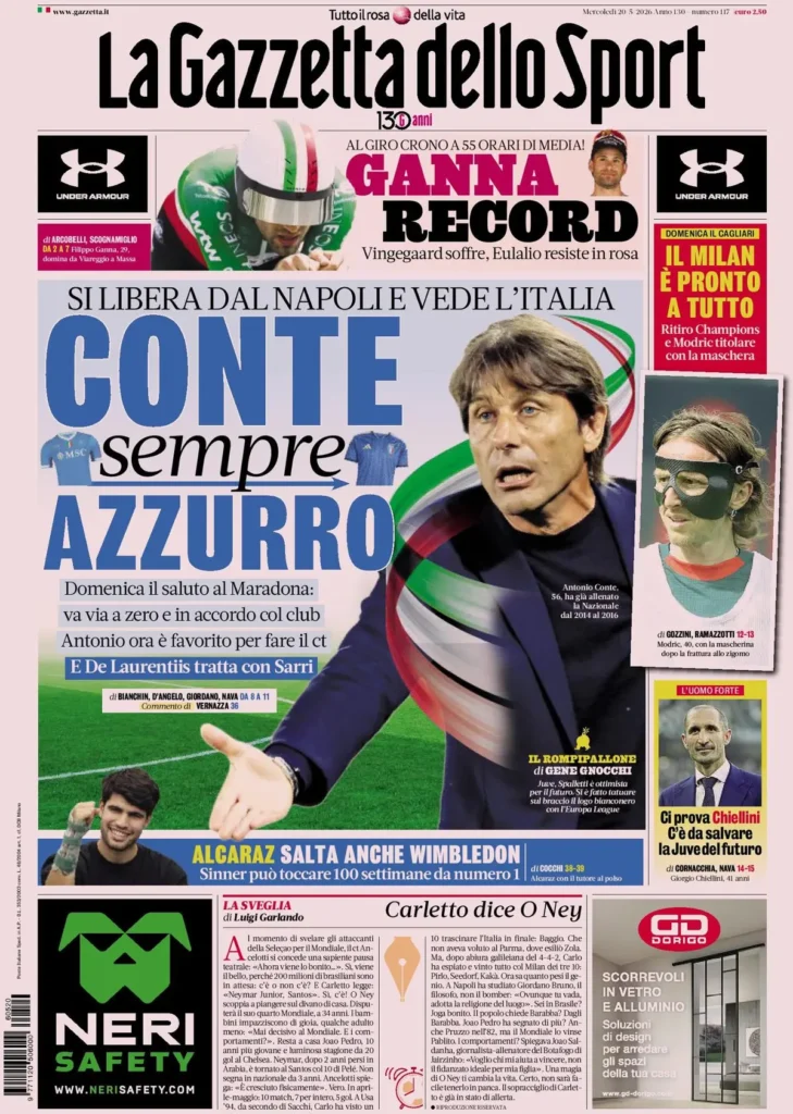 Le prime pagine dei principali quotidiani sportivi – 20 maggio 22 la gazzetta dello sport 040302js4efw5
