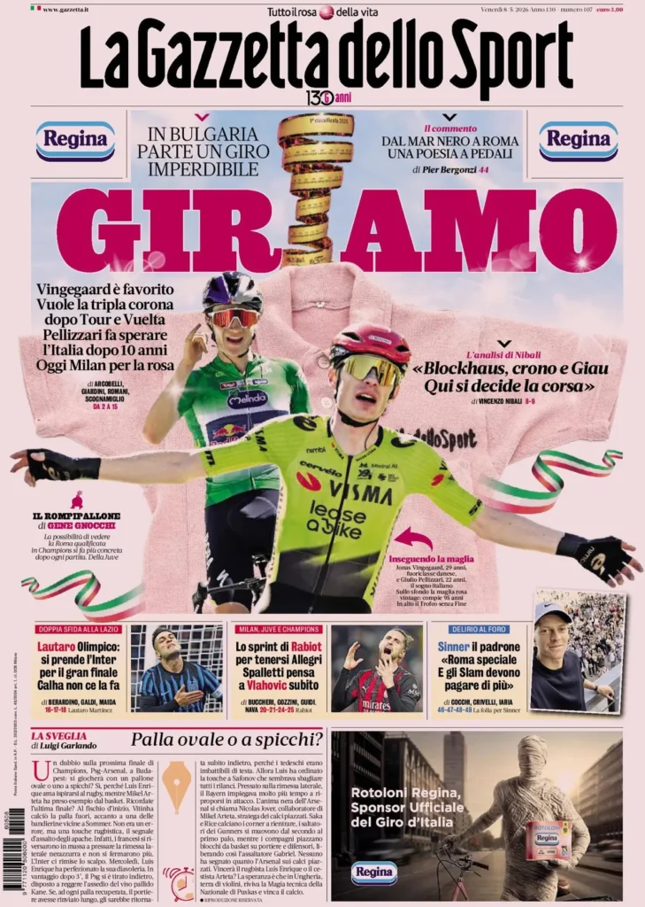 Rassegna stampa Lazio: prime pagine quotidiani sportivi - 8 maggio 2026 24 la gazzetta dello sport 040302nsa2rd8