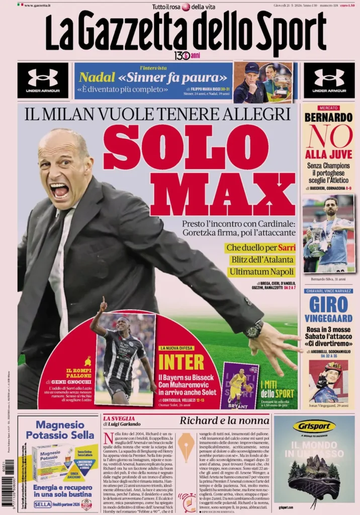Rassegna stampa Lazio: prime pagine quotidiani sportivi - 21 maggio 2026 24 la gazzetta dello sport 040302nwi4264