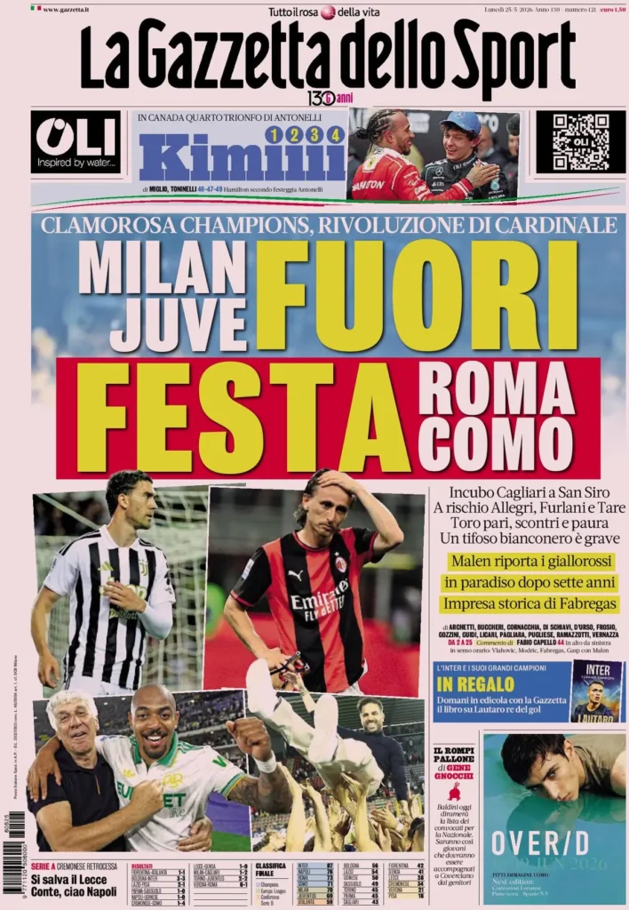 Le prime pagine dei principali quotidiani sportivi – 25 maggio 24 la gazzetta dello sport 040802sg2e04a