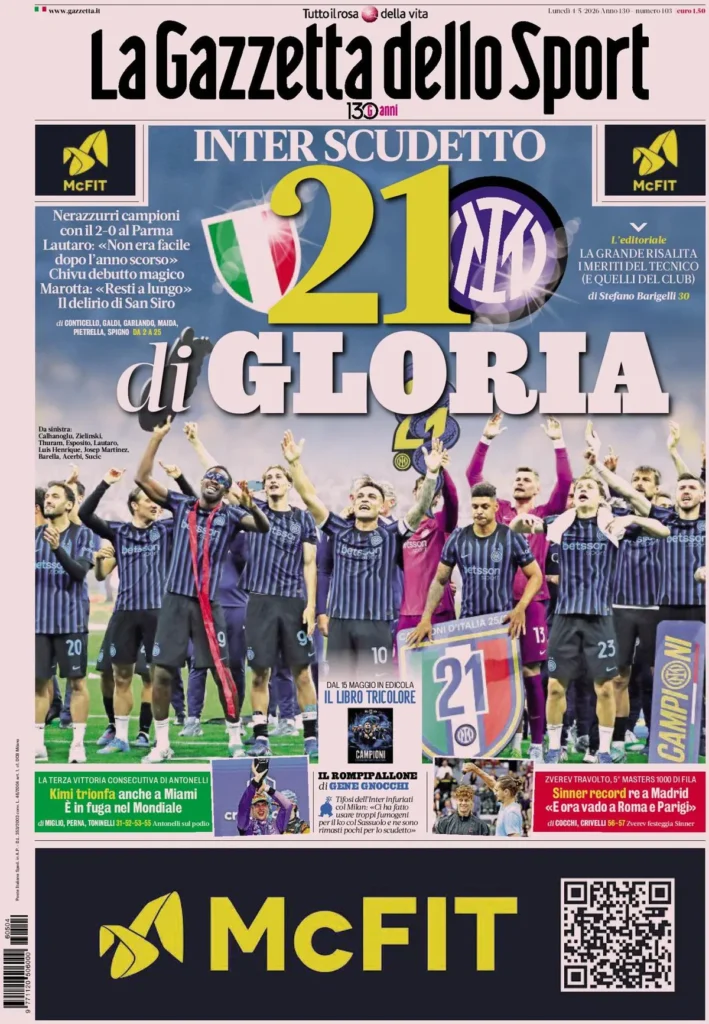 Le prime pagine dei principali quotidiani sportivi – 4 maggio 24 la gazzetta dello sport 040802ywo6vs9