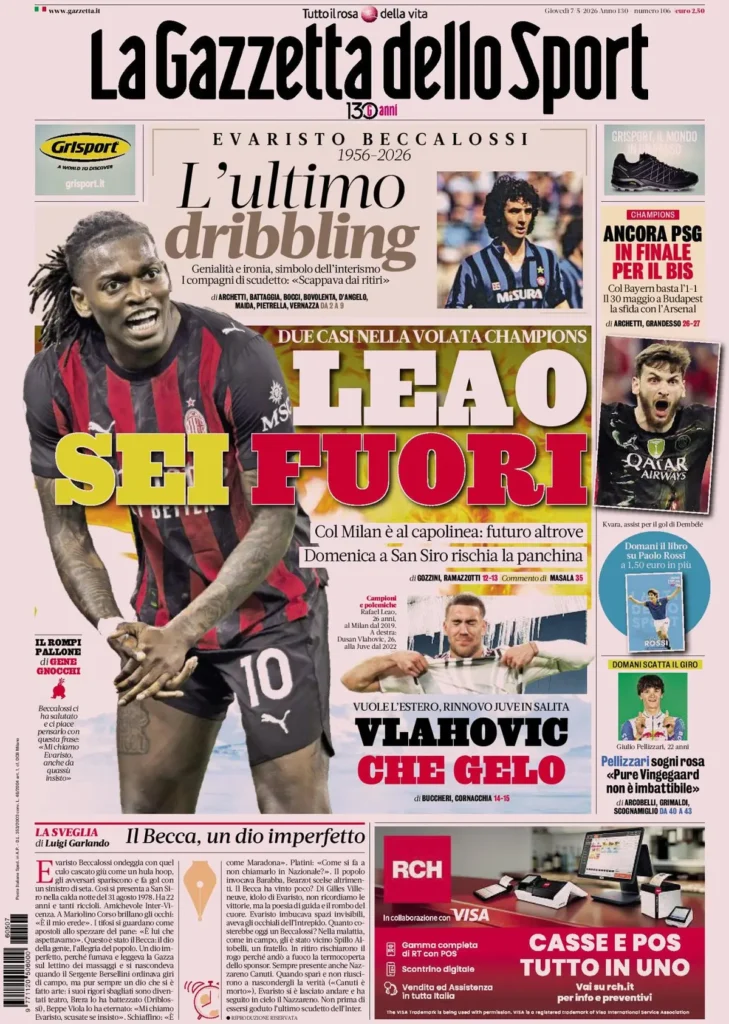 Le prime pagine dei principali quotidiani sportivi – 7 maggio 24 la gazzetta dello sport 040830hztbtrc