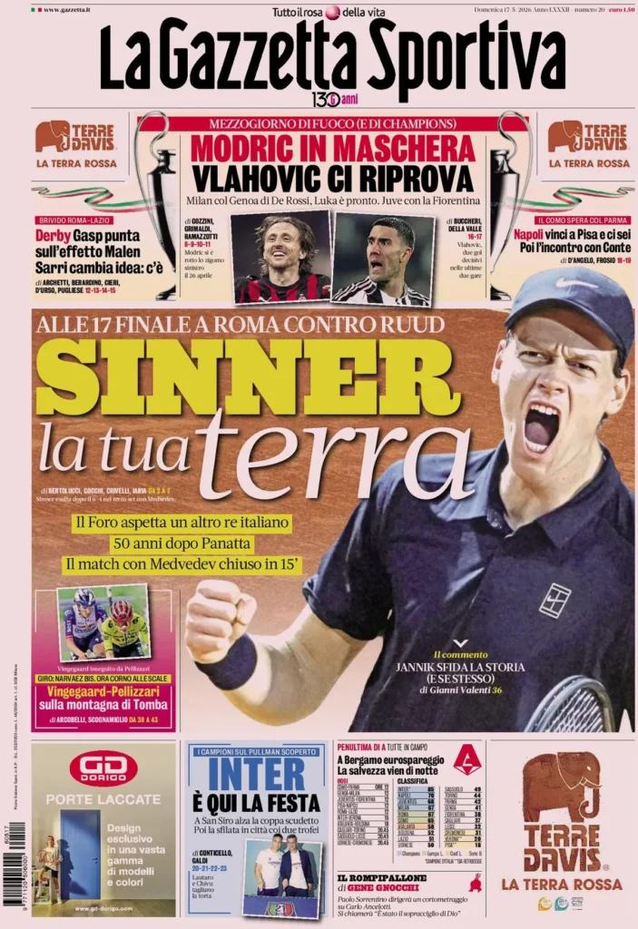 Rassegna stampa Lazio: prime pagine quotidiani sportivi - 17 maggio 2026 24 la gazzetta dello sport 041808x9zcagj