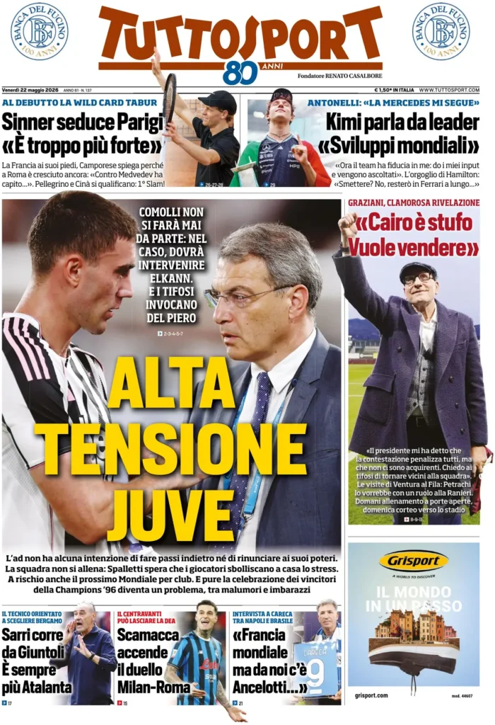 Rassegna stampa Lazio: prime pagine quotidiani sportivi - 22 maggio 2026 22 tuttosport 020301qb539hm