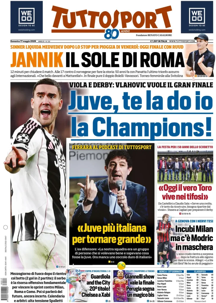 Rassegna stampa Lazio: prime pagine quotidiani sportivi - 17 maggio 2026 22 tuttosport 020302coxdvil