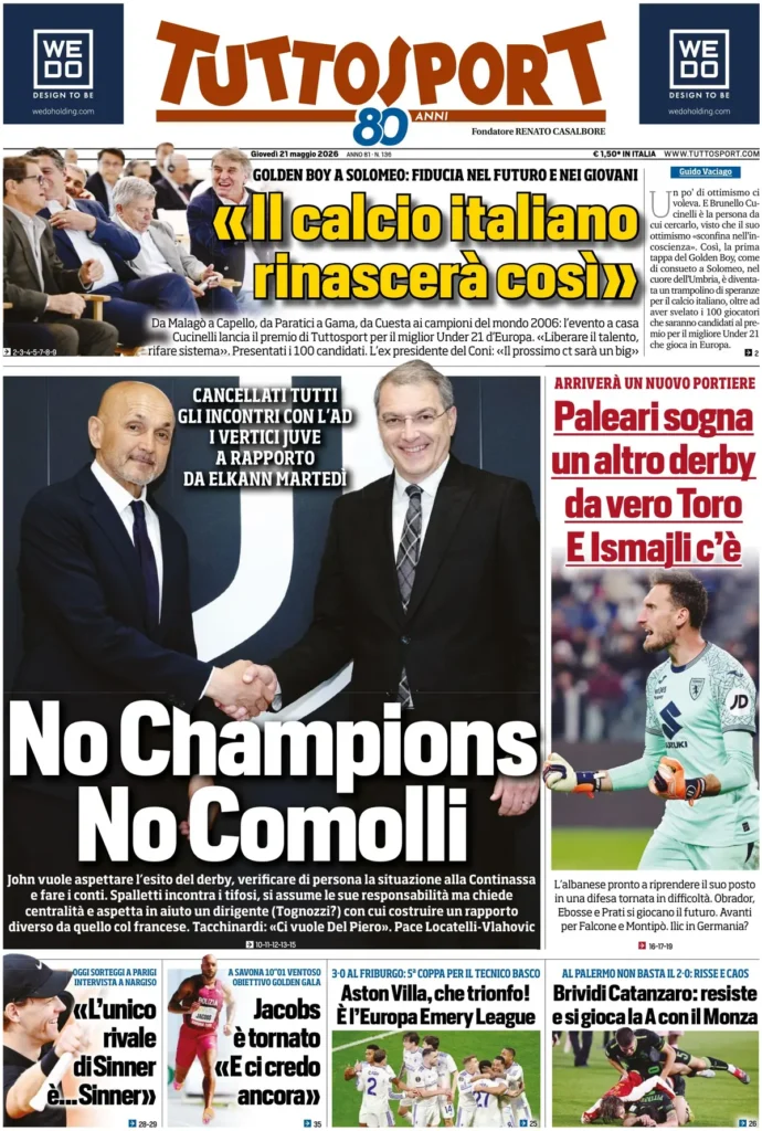Rassegna stampa Lazio: prime pagine quotidiani sportivi - 21 maggio 2026 22 tuttosport 020302sim7fmt