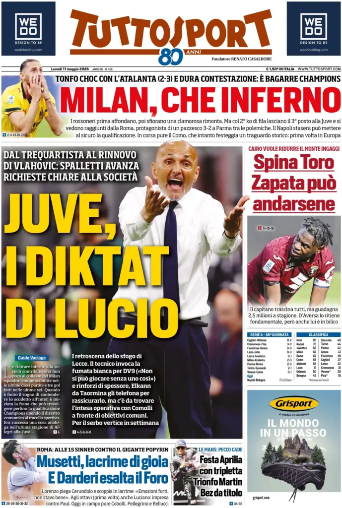 Le prime pagine dei principali quotidiani sportivi – 11 maggio 22 tuttosport 020722hxq4mkg