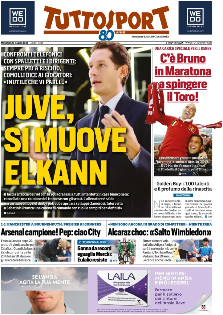 Le prime pagine dei principali quotidiani sportivi – 20 maggio 24 tuttosport 020802psf541o