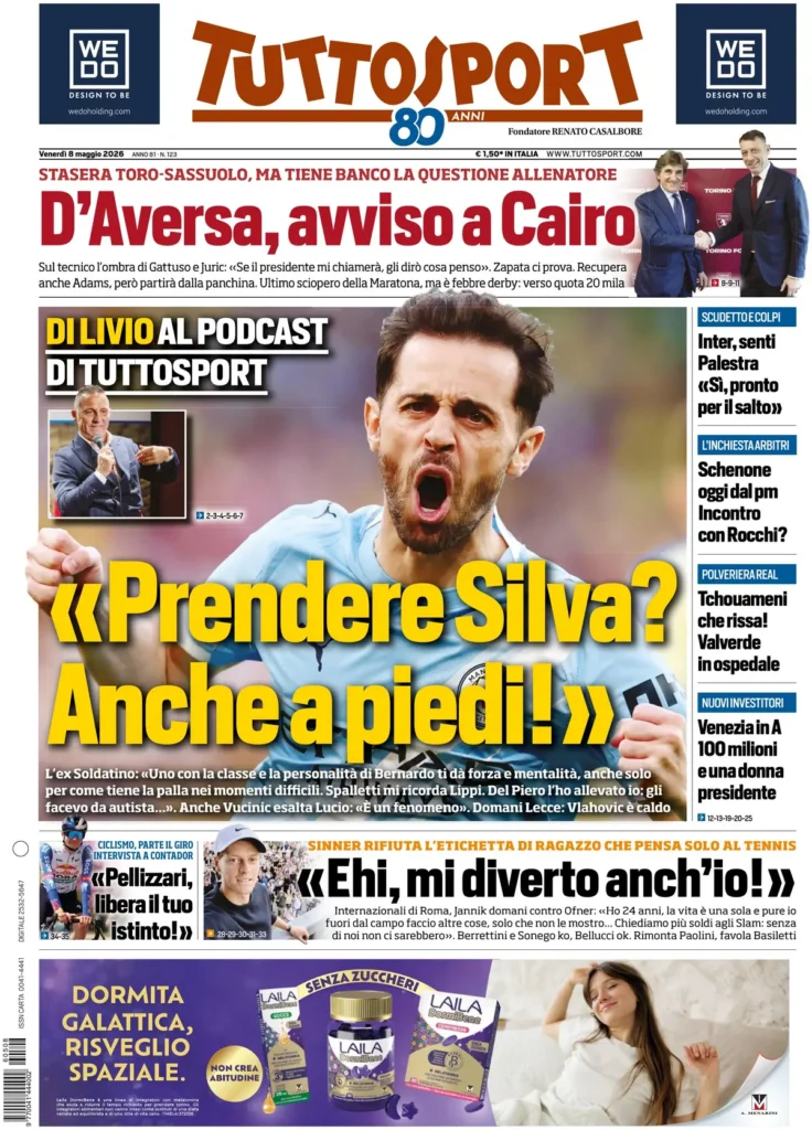 Rassegna stampa Lazio: prime pagine quotidiani sportivi - 8 maggio 2026 22 tuttosport 021145canbpkn