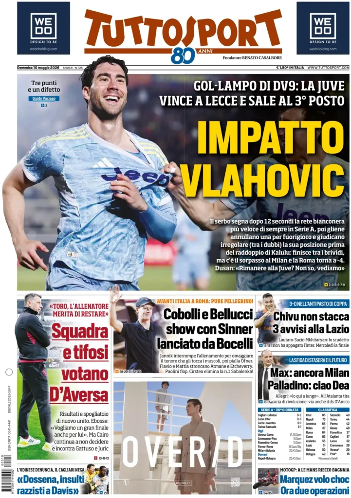 Le prime pagine dei principali quotidiani sportivi – 10 maggio 22 tuttosport 021423h20719a