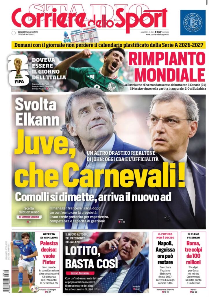 Le prime pagine dei principali quotidiani sportivi – 12 giugno 23 WhatsApp Image 2026 06 12 at 08.03.13 1