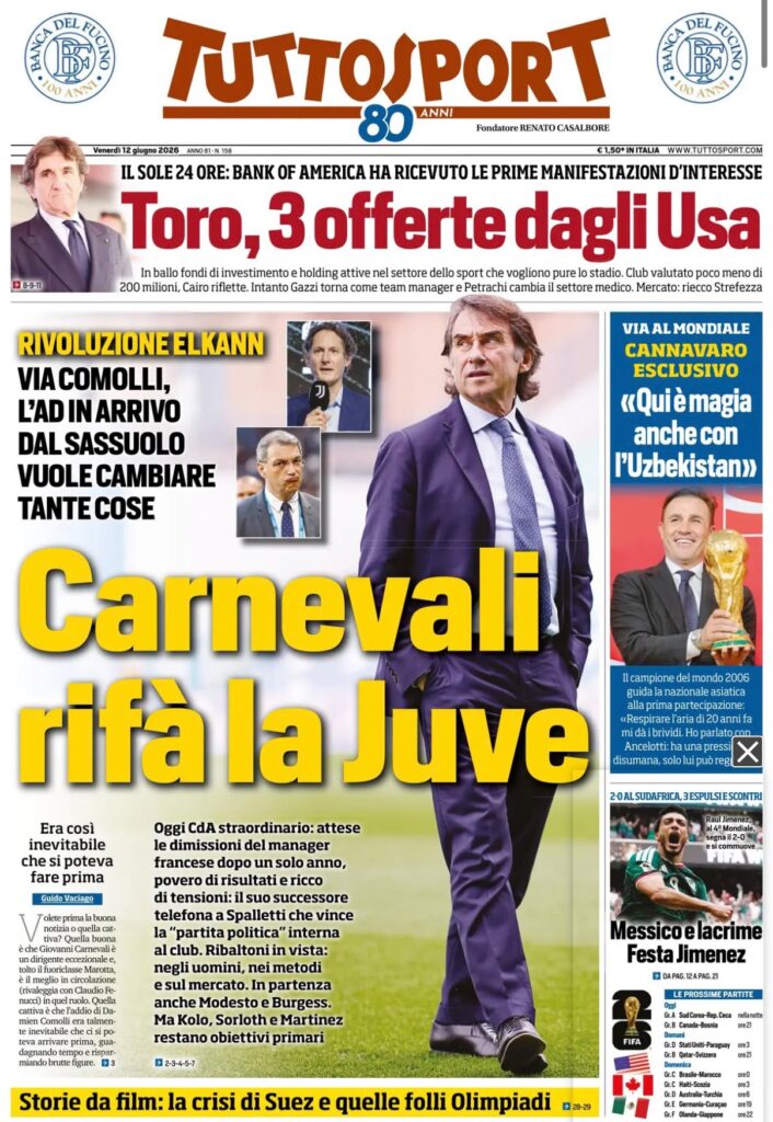 Le prime pagine dei principali quotidiani sportivi – 12 giugno 24 WhatsApp Image 2026 06 12 at g