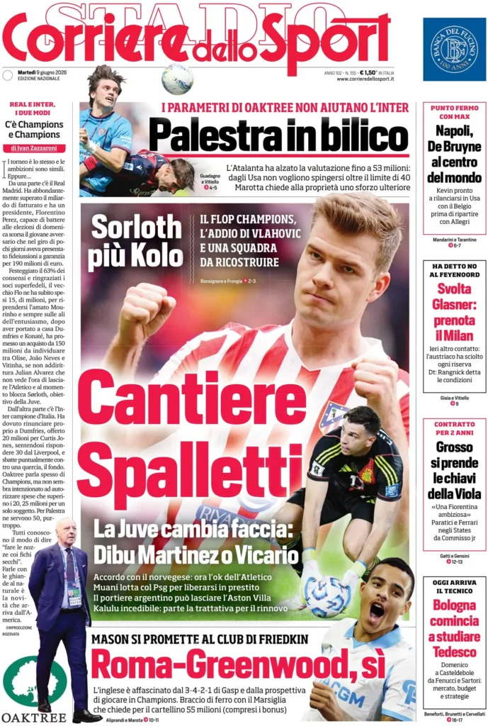 Le prime pagine dei principali quotidiani sportivi – 9 giugno 24 corriere dello sport 020307fsf4a1w