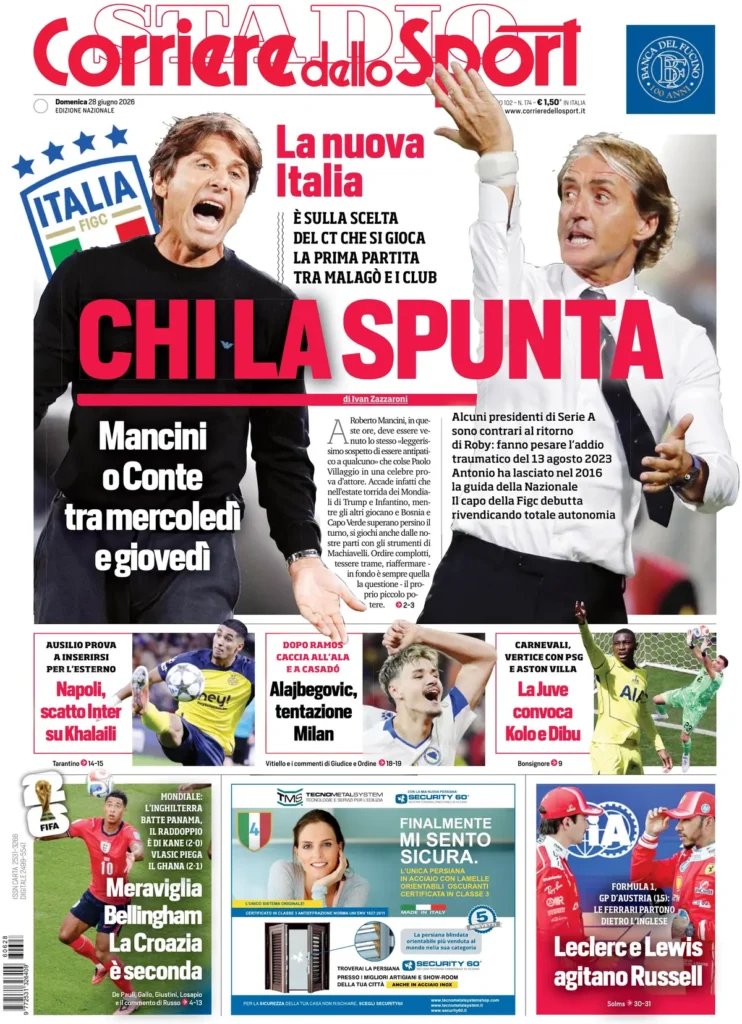 Le prime pagine dei principali quotidiani sportivi – 28 giugno 24 corriere dello sport 020447n9odr2h