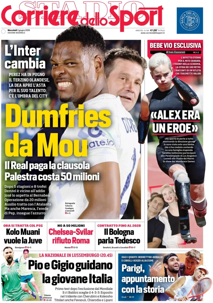 Le prime pagine dei principali quotidiani sportivi – 3 giugno 23 corriere dello sport 020540s87du9r