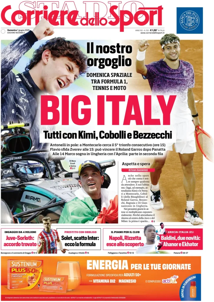 Rassegna stampa Lazio: prime pagine quotidiani sportivi - 7 giugno 2026 23 corriere dello sport 020807z461mzm