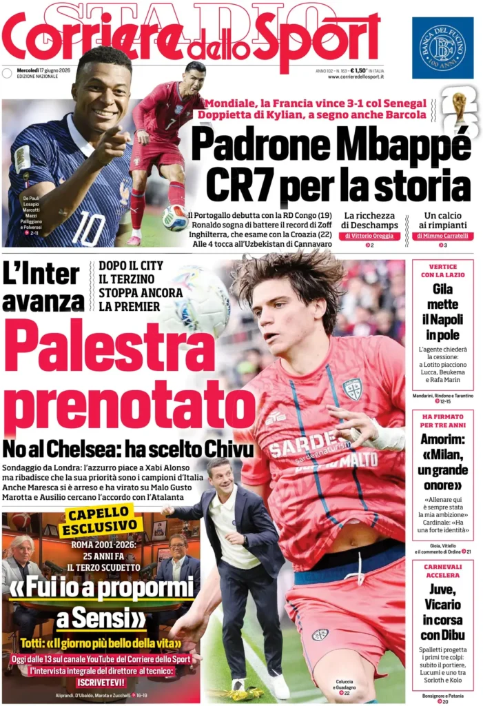 Le prime pagine dei principali quotidiani sportivi – 17 giugno 23 corriere dello sport 0212055l58ug8