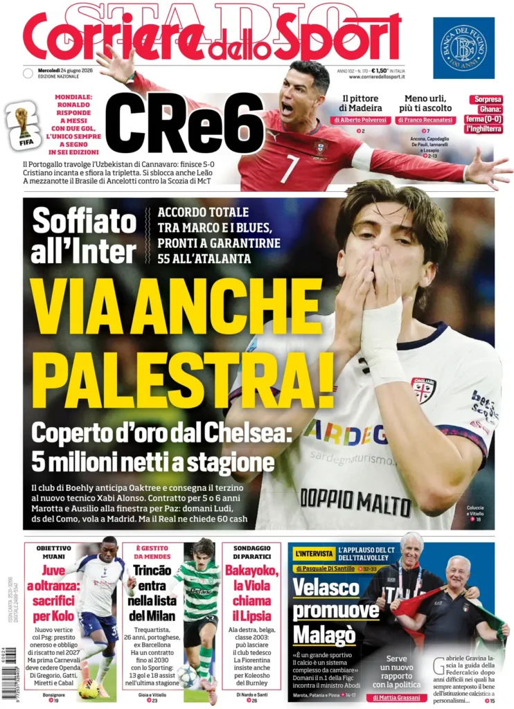 Rassegna stampa Lazio: prime pagine quotidiani sportivi - 24 giugno 2026 23 corriere dello sport 021206d2u5lvh
