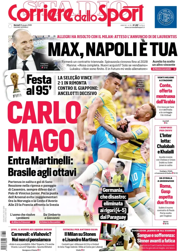 Le prime pagine dei principali quotidiani sportivi – 30 giugno 23 corriere dello sport 023735gfo4xpn
